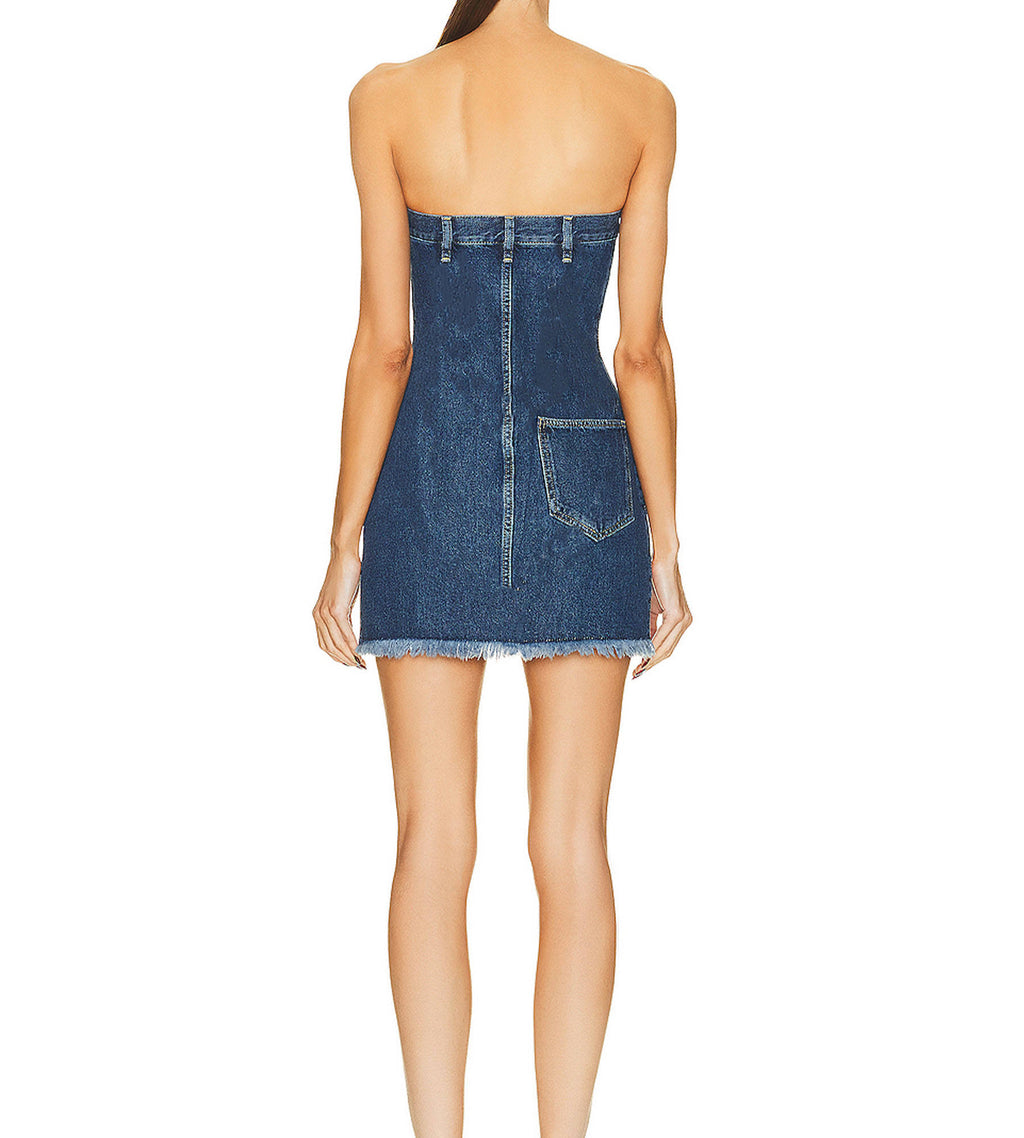 Knopfleiste vorne – trägerloses Minikleid